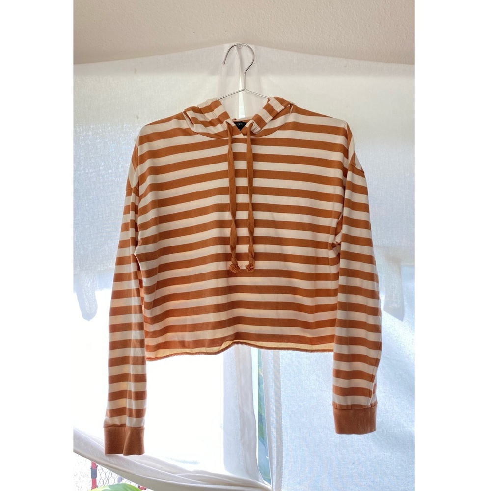 Forever 21 | Burnt Orange & White Striped Cropped Hoodie Size M
